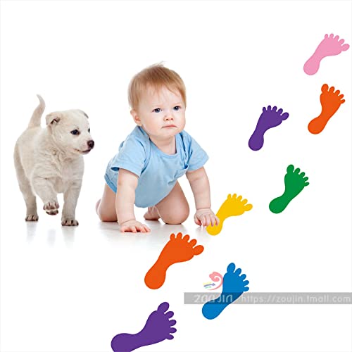 9 paar kleurrijke voetafdrukstickers, zelfklevende voetafdruk, stickers, vinyl, voor school, kinderkamer, klaslokaal, kinderkamer, decoratie, 9 kleuren