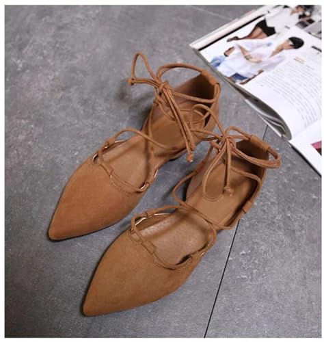Pointed Toe Flats Shoes Women Flat Heel Fashion Ladies Flats Shoes(Brown,7)2