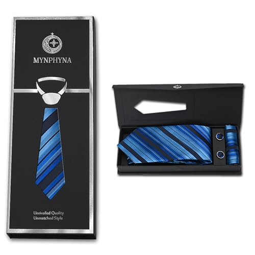 Image of Men's Tie Set with Pocket Square, Cufflinks and Gift Box | 100% microfiber; tie 59 x 3.15 in; square 10 x 10 in; gift box included