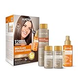 KATIVA Brazilian Keratin Straightening Kit - Alisado Brasileño Keratina + Potion 4 Heat Protectant Serum, Formaldehyde-Free Smoothing, Anti Frizz, Hyaluronic Acid, Argan Oil, Vegan, Up to 12 Weeks