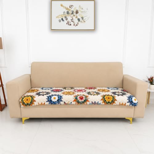 Image of Homerz Premium Printed Quilted Velvet Sofa Slip Cover Protector with Tassels, Sofa Mat, Exact Size, Antislip Cover (Morocco, 5 (3+2) Seater, Half)