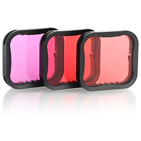 SOONSUN 3 Pack Dive Filter for GoPro Hero 5 6 7 Black Super Suit Dive Housing - Red,Light Red and Magenta Filter - Enhances Colors for Various Underwater Video and Photography Conditions Cover