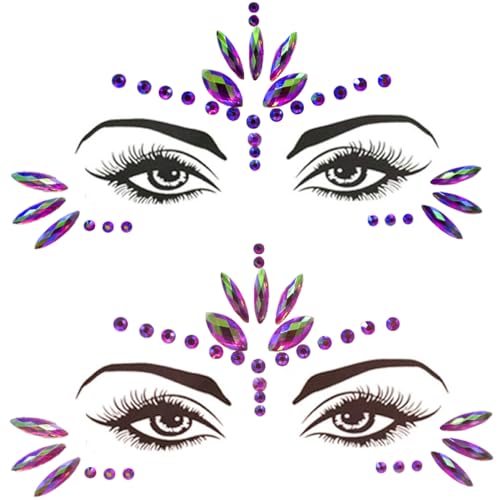Meerjungfrau Gesicht Edelsteine Glitzersteine Selbstklebend Steine Make Up Gesicht Strasssteine Festival Glitzer Meerjungfrau Gesichtsaufkleber Halloween & Karneval Kinder Kostüme (Lila)