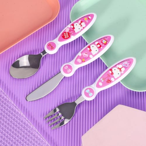 Hello Kitty Kids 6 Piece Reusable Dinner Set - Plate/Bowl/Cup/Knife/Fork/Spoon - Childrens Dinnerware Tableware Cutlery Set