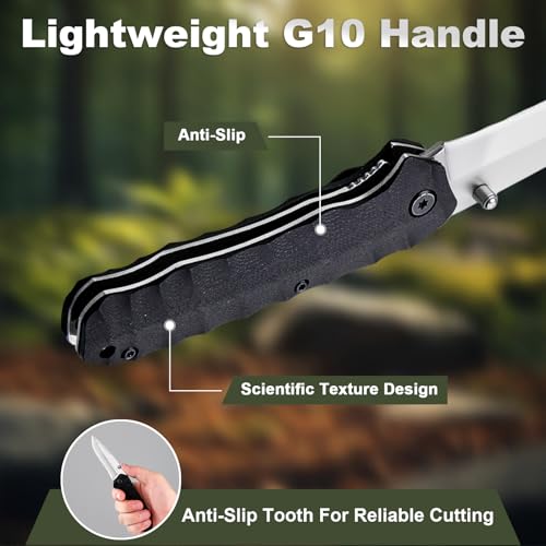 Pocket Knife Upgrade G10 Handle - Lightweight EDC, Folding Knives High Carbon Stainless Steel Blade, Camping Folding knives with Liner Lock for Fishing, Hunting, and Hiking