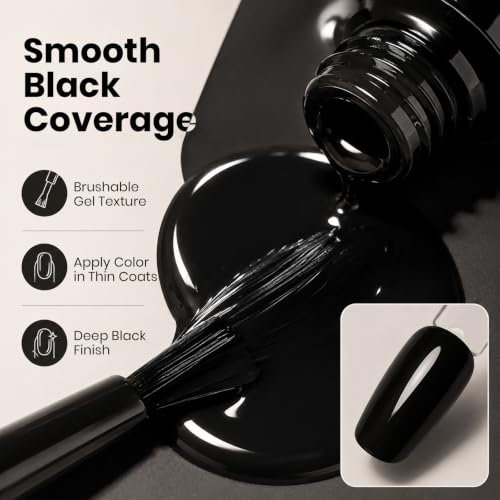 Image of Beetles Black Gel Polish, 15ml Soak-Off UV LED Audrey Black Gel Nail Polish for DIY Nails Art & Salon-Style Manicures