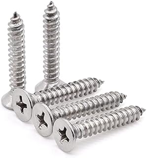 Glvaner 2.9 x 22mm (100 pcs) Flat Head Phillips Drive Wood Screws 304 Stainless Steel (18-8) #4 x 7/8 inch Countersunk Head Self Tapping Screws Sheet Metal Screw