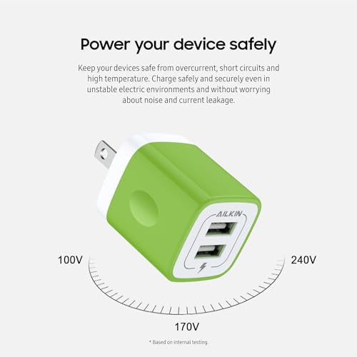 Image of USB Wall Charger, [2-Pack] 2.1A AILKIN 2-Port USB Phone Charger Block Plug | Power Adapter Charging Base for iPhone 17 Air 16 15 14 Plus /Mini /Pro 13 12 Max SE 11 Plus Google Pixel 7 7a 6 pro 6a 5 Box