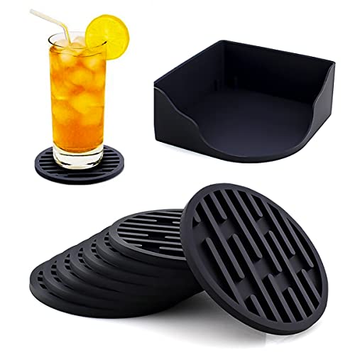 Seglory Untersetzer Gläser Silikon, 8er Set Ink. Box Getränkeuntersetzer, Glasuntersetzer-Set Tassenuntersetzer, Rund Tischuntersetzer Silikonuntersetzer für Getränke, Tassen, Bar, Glas Cover