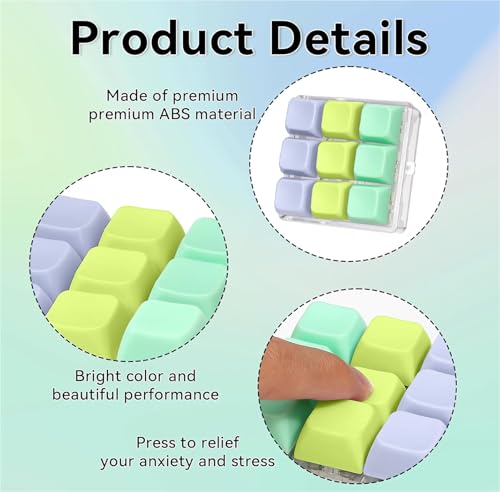 Image of 9 in 1 Keyboard Fidget Toy, Fidget Clicker Keychain Stress Relief Button Toy for Adults, Colorful Macaron Stress Relief Gifts for Stress Relief and Pass Time