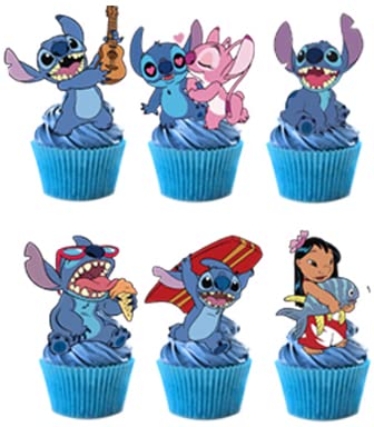 24pcs Stitch Cake Toppers Cupcake Toppers Cake Decorations Stitch Birthday Party Supplies Decorations (2)