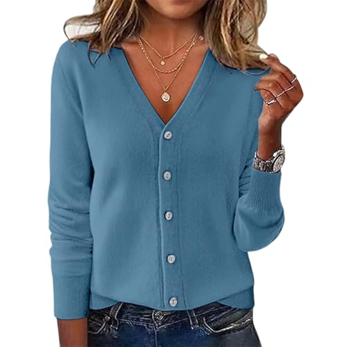 Cardigan Sweaters for Women Casual Knit V Neck Soft Open Front Button Down Sweater Plain Aesthetic Lightweight Trendy Blouses3