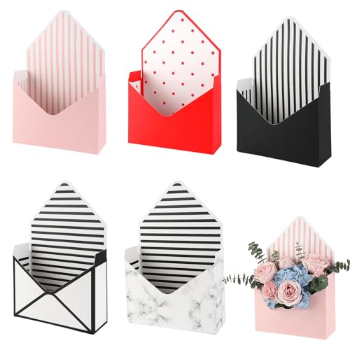 5 Pcs Flower Envelope Box Florist Bouquet Envelope Boxes Folding Mothers Day Envelope Flower Boxes Paper Flower Bouquet Boxes for Arrangements Wedding Birthday Graduation Florists Supplies 5 Styles