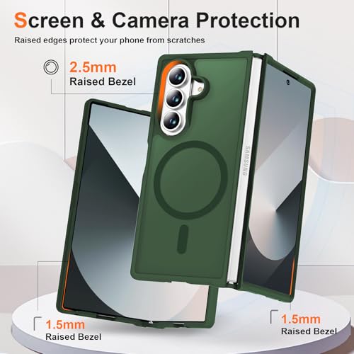 Image of ORETECH Magnetic for Samsung Galaxy Z Fold 7 Case, Translucent Back Non-Slip Hard PC Shockproof Bumper Protective Phone Case Cover for Samsung Z Fold 7 - Green