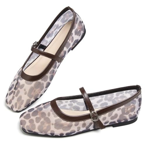 Image of TN TANGNEST Leather Flats for Women Retro Mary Jane Flats | Comfortable Square Toe Slip On Flats with Buckle Strap, Soft Work Flats Office Shoes