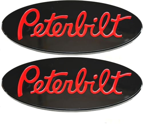 Image of 2pack Name Emblem Plate Custom CNC 6061 Logo Grille Side 3D Badge Replacement for Peterbilt (Black Red)