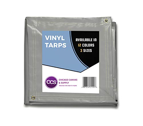 Heavy Duty Waterproof Vinyl Tarp by CCS CHICAGO CANVAS & SUPPLY – Extra Durable Multipurpose Truck Tarp Cover with Rustproof Grommets for Industrial & Commercial Use, Grey, 10 by 12 Feet