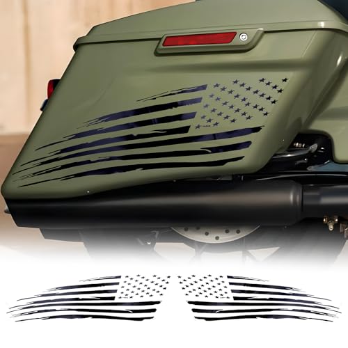 Image of Fits 2014-2023 Harley Davidson Touring American Flag Saddle Bag Side Decals Exterior SaddleBag Vinyl Cover Accessories Black