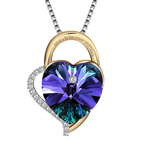 DCC FIONNI Collar Mujer Corazon Colgante Plata de Ley 925 Joyeria con Crystal from Swarovski Collares Personalizados con Caja de Regalo Mama Aniversario Cumpleaños (Purple)