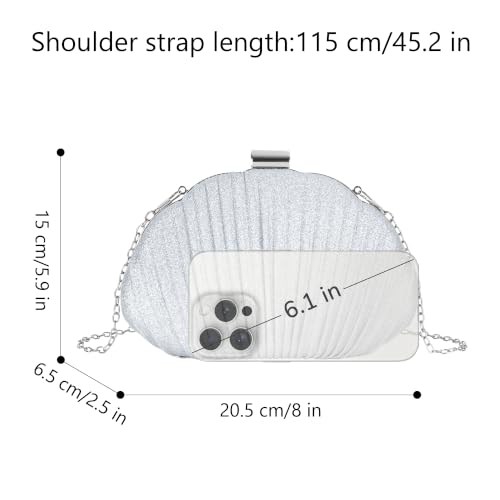 Image of Glitter Seashell Evening Clutch Purse Mini Chain Crossbody Bag Pu Leather Shell Pearl Shoulder Bag