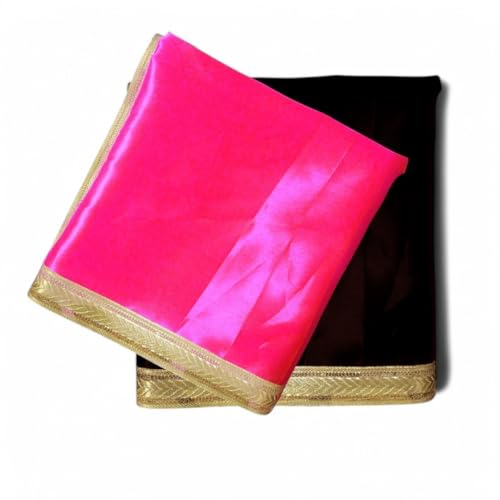 Image of RMCG Traders Pooja Cloth for Mandir, Pooja Mandir Kapda, Goddess Kali /Lakshmi /Saraswati Chowki Aasan, Decoration Cloth for Puja Ghar 1 Meter Each (Black & Pink)