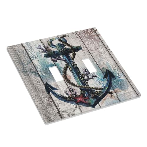 Cache interrupteur double en bois de corail ancre nautique pour masquer les fixations - 4