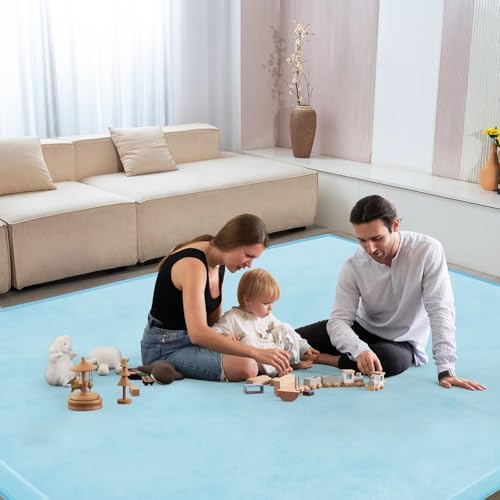 Image of Baby Play Mat for Floor Nursery Muscle Mat Area Rug Playroom Rug 50 inchx50 inch Elastic Foam 1.3 inch Thick Crawling Mat for Babies,Toddlers, Infants,Kids (Ice Blue)