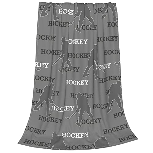 Image of Hockey Blanket for Adults & Families - Ice Hockey Themed Grey Reversible Fleece Throw, Ultra Soft Plush Blanket for Couches, Beds & Movie Nights, 60 inchx80 inch