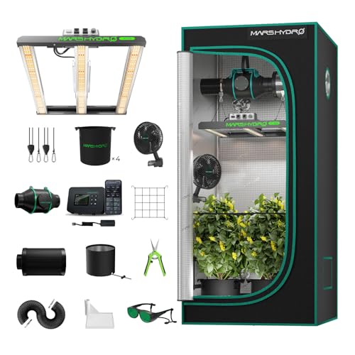 MARS HYDRO 3x3 Smart Grow Tent Kit Complete System with Smart Controller 43,150W FC1500 App Dimming Grow Light,1680D High Reflective Mylar,with 4inch App Controlled Automatic Ventilation System