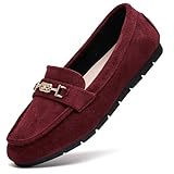 DeYashopin Women's Loafer Shoes Leisure Slip On Work Shoes Comfort Walking Flats Wine Red 12