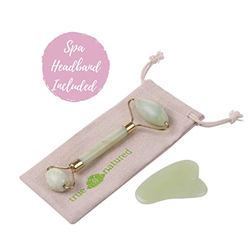 Jade Facial Roller for Face Massager – w/Gua Sha Tool - 100% Real Jade Anti Aging Eye Roller - Lymphatic Drainage Facial Massager