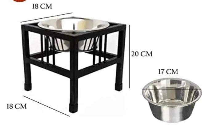 JA Handicrafts Pet Dinner Elevated 1-Bowl Raised Dog Food Feeder Diner For Dogs And Cats Stainless Steel Food Bowl Water Bowls With Iron Stand,?10 cm,H_14 cm,W_15 cm