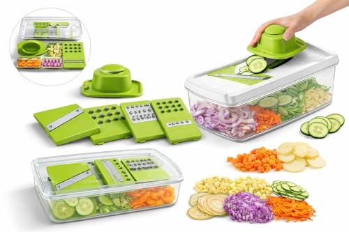 Image of 6 in 1 Mandoline Vegetable Slicer | Multipurpose Slicer & Cutter with Interchangeable Stainless Steel Blades | Manual Potato Onion Tomato Slicer, Grater & Dicer | Kitchen Vegetable Cutting Tool