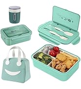 Haoh Lunchbox Kit, 1400 ml Brotdose mit Fächern + Lunchtasche + Müslibecher, Auslaufsichere Bento...