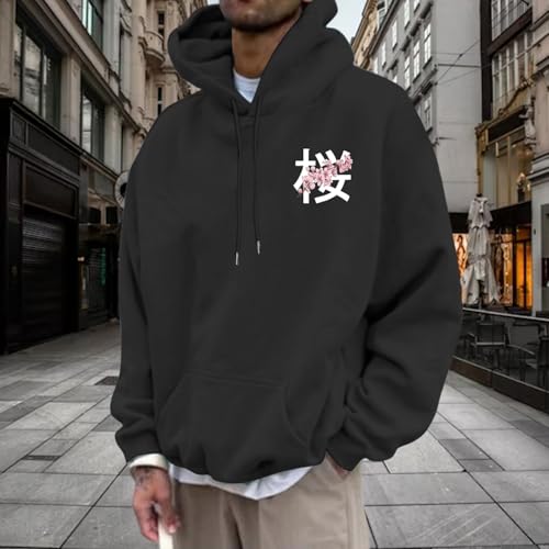 Men's Casual Hoodies Solid Color Pullover Floral Long Sleeve Hooded Sweatshirt with Pocket Loose Fit Fall Tops Vacation Sport2