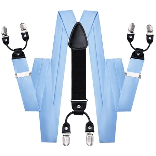 Image of Hi-Tie Men Suspender Bowtie Set Suspenders Pre-tied Bow Tie Pocket Square Cufflinks Adjustable Y Shape 6 Clips Braces Tuxedo
