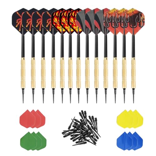 thirei 12 Stück Soft Dartpfeile Set für Elektronische Dartscheibe, Dartpfeile mit Kunststoffspitze mit 24 zusätzlichen Flights 8 Motive, 100 Kunststoff Dartspitzen Zum Austauschen
