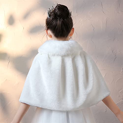 SK Studio Girls Faux Fur Wraps Shawl Girl Bolero Shrug Princess Cape Party Dress Up Jacket, White4