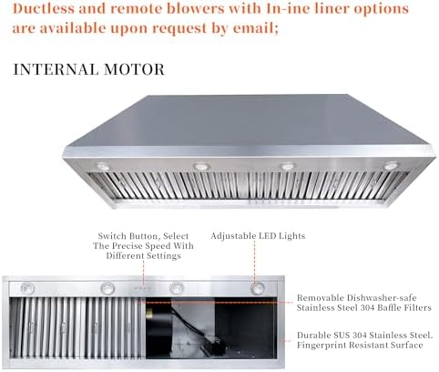 SINDA Wall Mount Brass Copper Range Hood with Built-In Vent Fan - 2