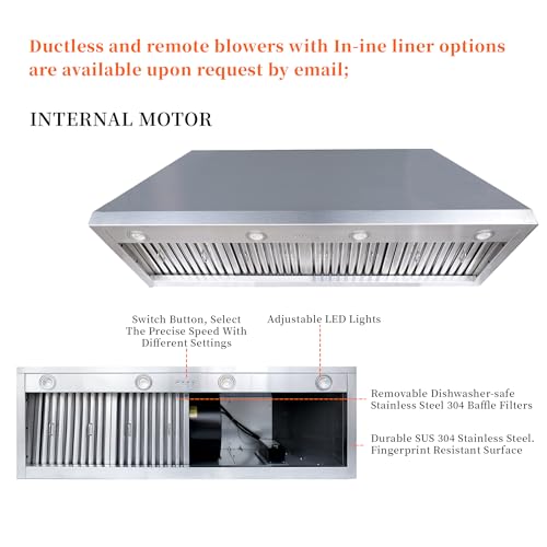 SINDA Classic Hammered Stainless Steel Range Hood with High Airflow Cenrtifugal Blower, Stainless Steel Vent with Liner and Internal Motor, Baffle Filter, SRHR35544524W, 54"W x24"D x45"H, Wall Mount