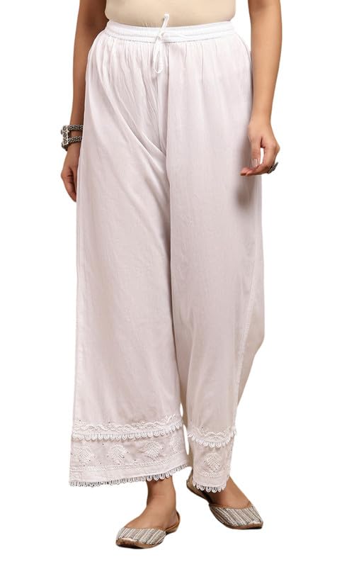 house of chikankari Cotton Chikankari Solid Women's Palazzo with Lace-White--picture-13