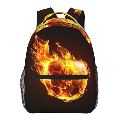 Flames Soccer Football Backpack Large Capacity Lightweight Casual Travel Sports Backpack 11.4X7.8X15.7 inch