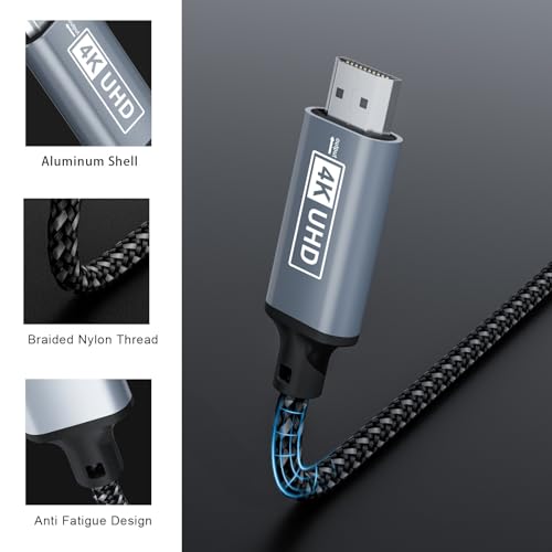 DisplayPort Auf HDMI,4K Displayport to HDMI kabel 3M,Unidirektionaler DP auf HD MI,Nylon Geflochten Displayports to HDMI Kompatibel mit Laptops,PC,Dell,HP,HDTV,Projektor AMD NVIDIA