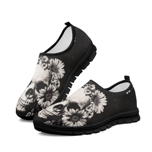 Skull Print Slip on Shoes for Men Women Loafers Hands Free Shoes Running Sneakers Breathable Walking Shoes