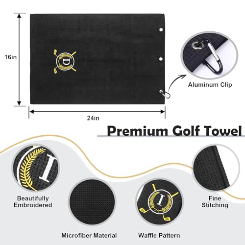 OXYEFEI Golf Towel Gift | Microfiber Waffle Golf Towels with Embroidered Monogrammed | 16”x 24” Golf Towels for Golf Bags with Clip for Men | Golf Accessories for Men Women (S) - Image 3