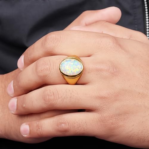 14k Gold Fire Opal Ring Opal Stone Mens Ring Oval 5 Ct Opal Statement Ring Handmade Gemstone Birthstone Rings for Men Gift for Him4