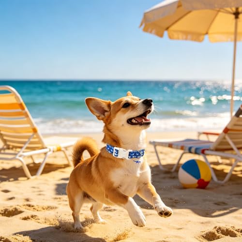 Image of Summer Dog Collar,Adjustable Cotton Shark Dog Collar with Shark Print, Cute Shark Charm Pendant and Quick Release Buckle, Soft Pet Collar for Small Medium Dogs Boys