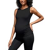 Bhome Maternity Summer Tank Top Sides Ruched Pregnancy Basic Shirt Sleeveless Crew Neck Tunic Pleated Women's Maternity T-Shirts Fashion Trendy Clothes Black L