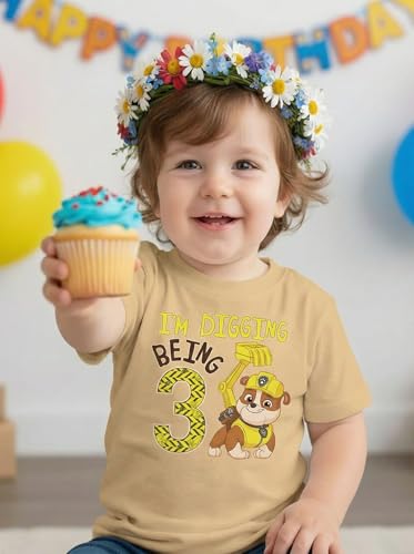 Image of Tstars Paw Patrol Rubble 3rd Birthday Shirt Toddler Boy 3 Year Old Tee