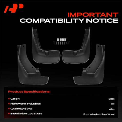 Image of A-Premium Mud Flaps Compatible with Nissan | for Nissan Kicks 2018-2024, No Drilling Required Mud Guards with Hardware Accessories, Set of 4 Front and Rear